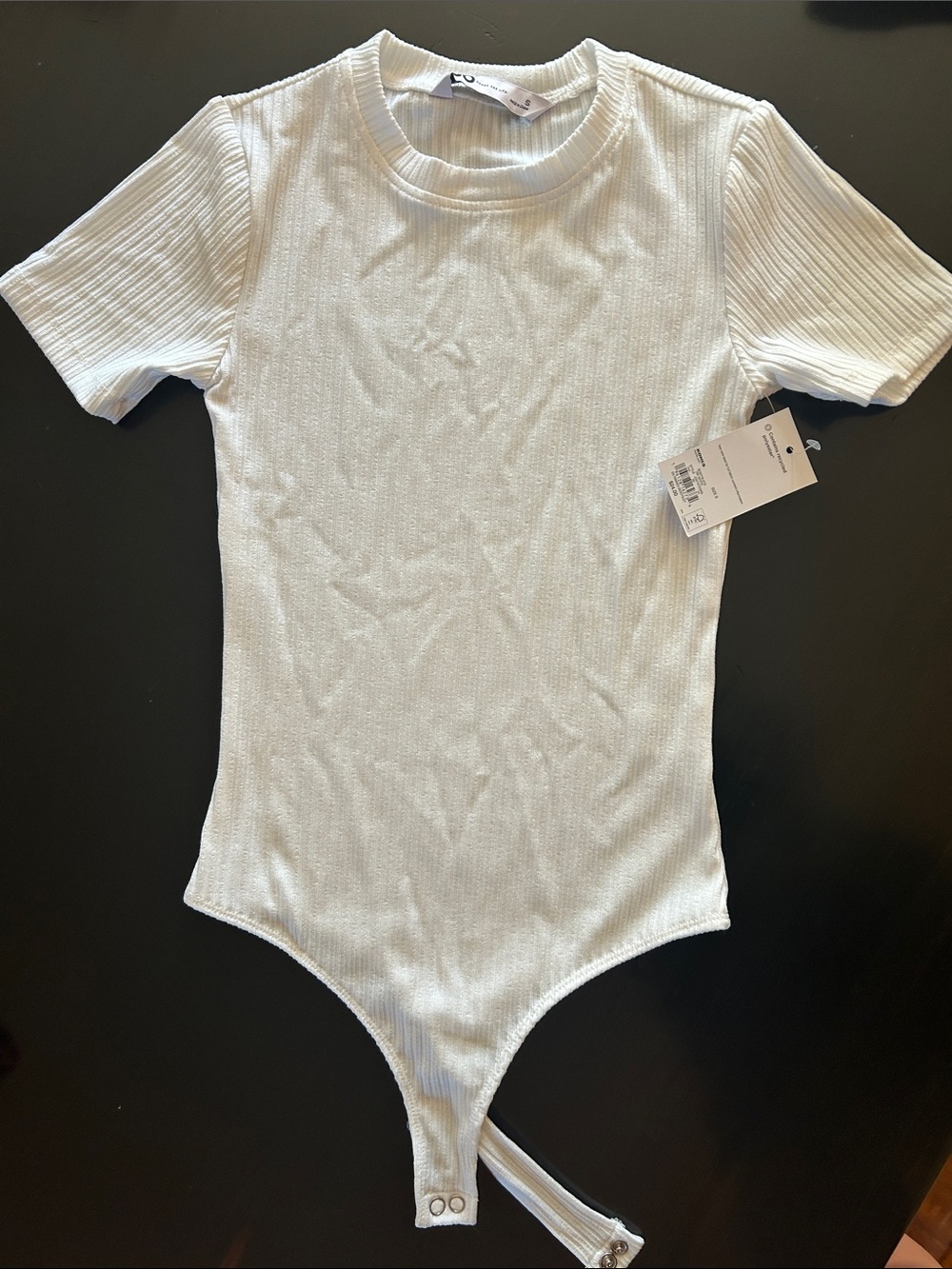 Ribbed White One-Piece Bodysuit - Classic Short Sleeve